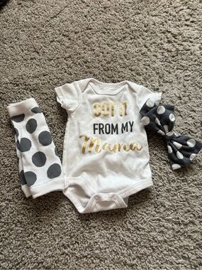 Got It From My Mama onesie and Gray Polka Dot Accessories
